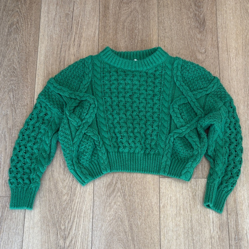 Dreamers Emerald Cable Knit Women's Cropped Sweater